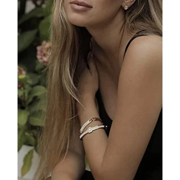 18K Gold Plated Crystal Belt Bangle Gold Swarovski Crystal Belt Bangle Bracelet - Picture 4 of 17